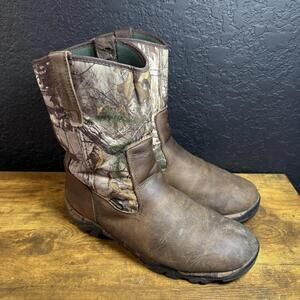 Wolverine Snow Boots Mens Size 12M Brown Camo Leather Thinsulate Pull On Hunting